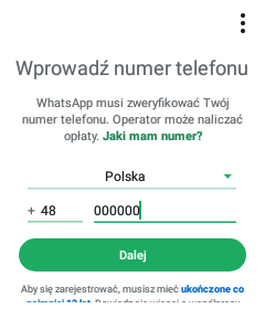 Ekran wprowadzania numeru telefonu