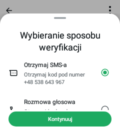 Wybór metody weryfikacji Otrzymaj SMS-a