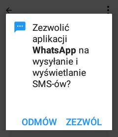 Prośba WhatsApp o zezwolenie na SMS