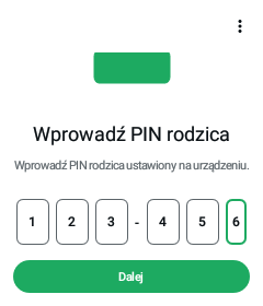 Ekran wprowadzania PIN-u rodzica
