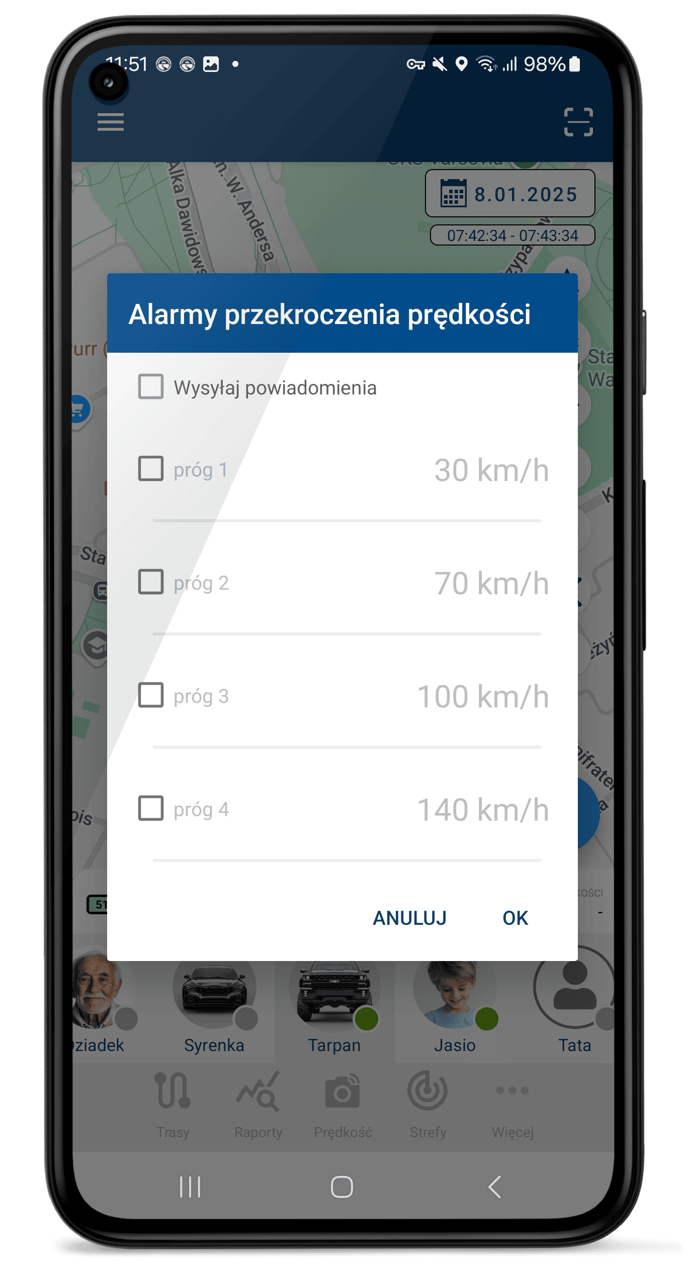 Alarmy pojazdu w Car Track Mobile