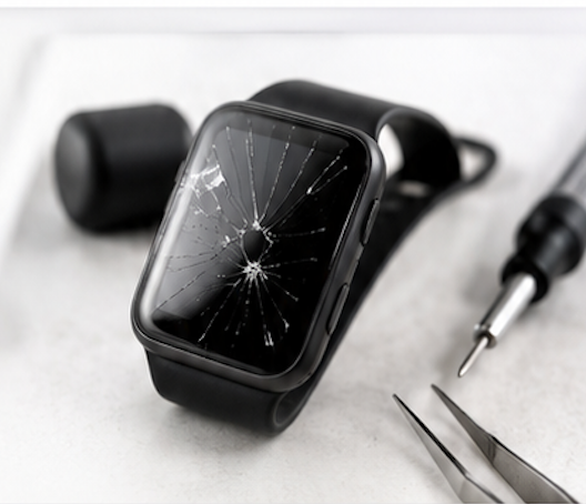 Uszkodzony smartwatch przygotowany do naprawy