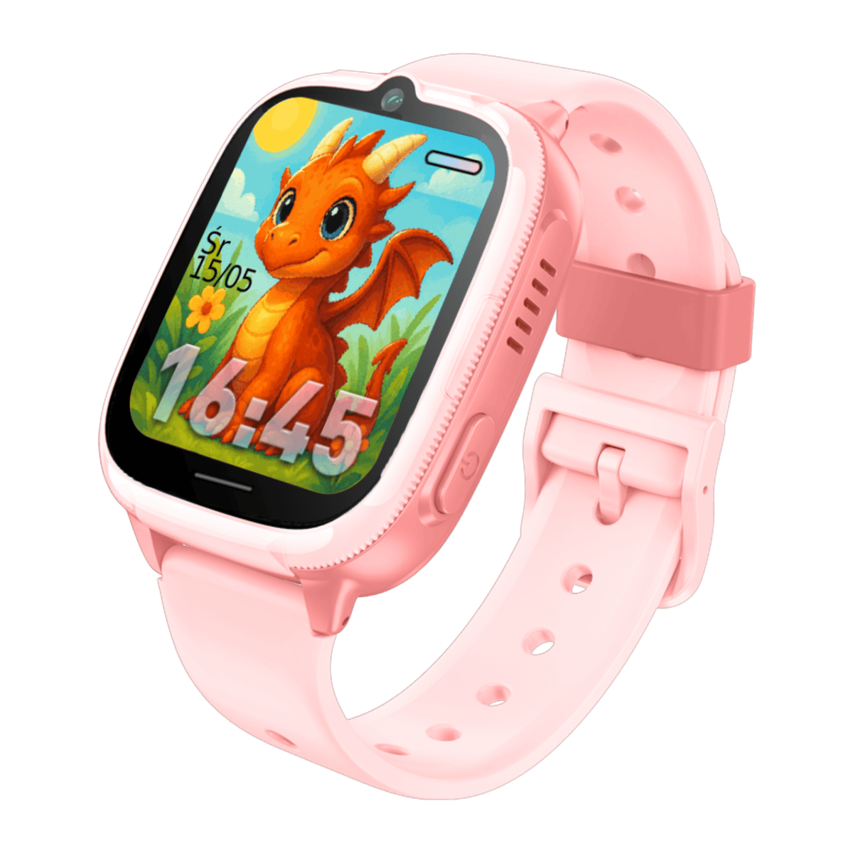 Obrazek przedstawia nauczycielkę pomagającą uczniom w klasie. Na pierwszym planie widzimy dwie dziewczynki skupione na swoich zadaniach. Jedna z nich pisze coś w zeszycie, a druga rysuje na kartce. Nauczycielka pochyla się nad jedną z dziewczynek, wskazując palcem na jej pracę, co sugeruje, że udziela jej wskazówek lub pomocy. W tle widoczne są inne dzieci zajęte swoimi pracami oraz ściana ozdobiona dziecięcymi rysunkami. Cała scena emanuje spokojem i koncentracją, pokazując codzienną pracę w szkole. Dziecko posiadające zegarek z nasłuchem daje rodzicowi możliwość podsłuchiwania, co dzieje się na zajęciach. Zegarek ma również funkcję planu zajęć oraz wyciszenia, co pozwala na efektywniejsze zarządzanie czasem i dostosowanie się do harmonogramu szkolnego.